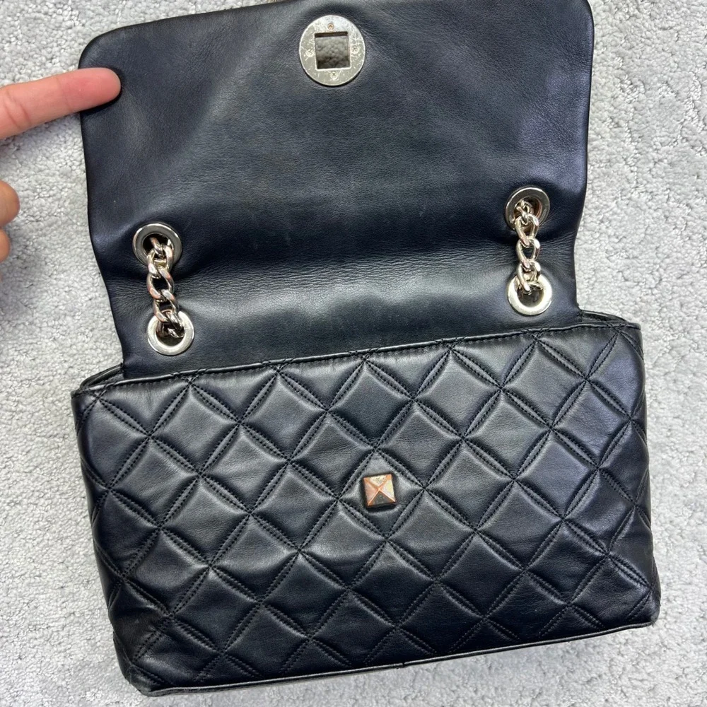 Kate Spade Black Quilted Leather Shoulder Crossbody Bag Chain Strap Turnlock